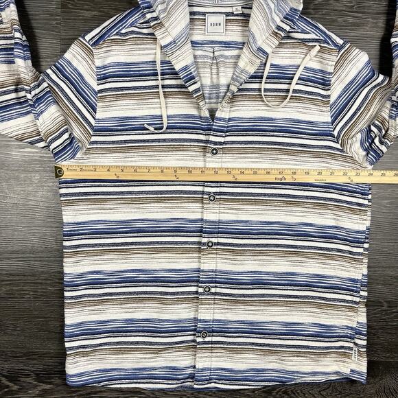 ROWM Mens 100% Cotton Hooded Shacket Shirt Jacket Size XL Cream Stripped Rugged - Picture 6 of 12